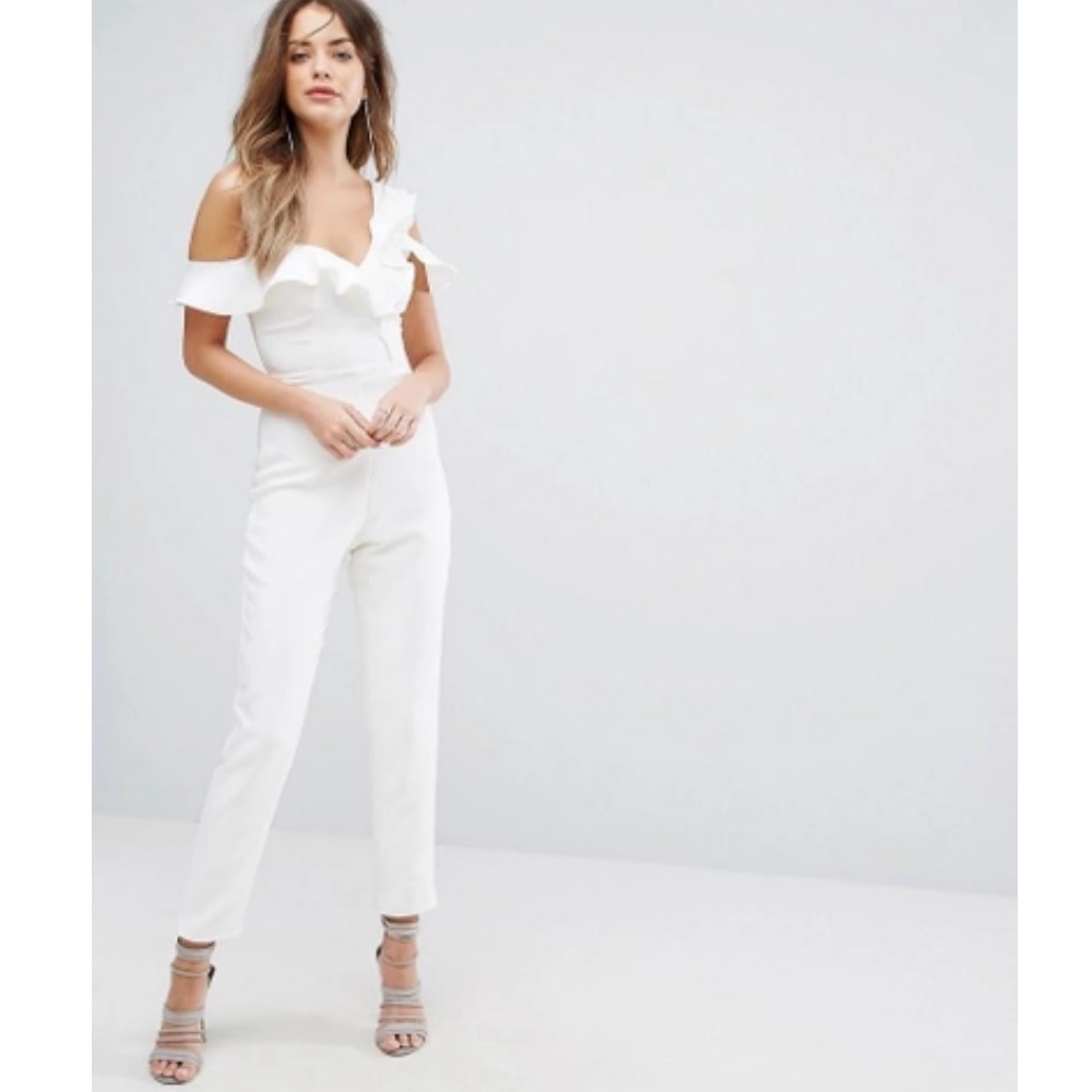 Lavish Alice White Frill Jumpsuit Size 10